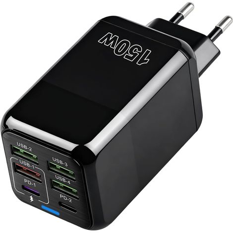 Chargeur USB C 150W 6 PortsStation de Charge Rapide avec 2 USB-C PD 3.0 + 4 USB-A Chargeur Secteur Multiple Compatible SmartphonesTablets Game Consoles, and Other Devices That Require USB Power. (1/5)