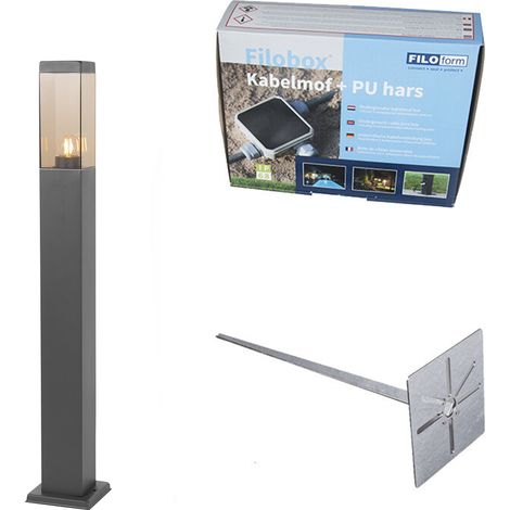 QAZQA Moderno Farola exterior moderna gris oscuro con cristal ahumado 80 cm - Malios Acero inoxidable /Plástico Alargada Adecuado para LED Max. 1 x 60 Watt