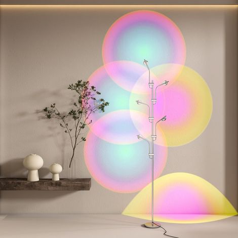 Lampadaire projecteur RGBW Halo – LED 4000 K avec filtres de couleur remplaçables – Lumière d'humeur et d'ombre – Éclairage décoratif d'ambiance multi-têtes pour chambre à coucher, salon (1/5)