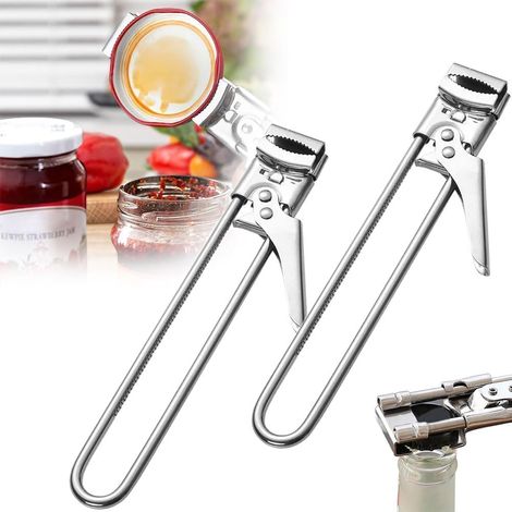 Ouvre-Bocal Réglable en Acier Inoxydable, Pour Décapsuler les Couvercles de Conserve, Multifonction et Économique en Effort, Conçu pour les Personnes Âgées, Arthritiques et aux Mains Fa (2PCS)