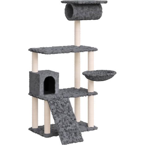 Tiragraffi per gatti mobile torre arrampicata giocattolo tiragraffi piattaforma da arrampicata con tiragraffi in sisal scuro 131 cm grigio 020022654