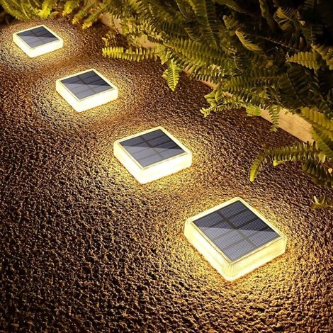 Outdoor Solar Lights. 4 Pack 30LM Solar Ground Lights IP68 Waterproof Solar Garden Lights Auto On/Off Solar Lighting for Stairs Paths Driveway Patio Deck. Warm White 2700K Square (1/5)