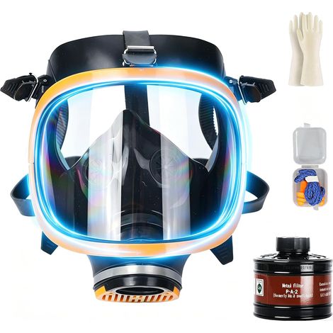 Masque respiratoire à gaz plein avec réutilisable pour vapeurs organiques et inorganiques, gaz acides, ammoniaque, fumigation, peinture Protection du visage, filtre en laiton (MS79)