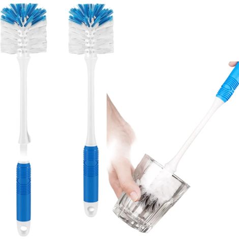 Goupillon, brosse de nettoyage pour bouteilles, goupillon à long manche et double poils, convient aux bouteilles d'eau, verres, tasses et gourdes, bleu (1/5)