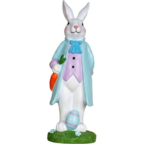 Statue pour lapin en Résine Bleue 26,5 cm, Décoration Mignonne avec Pot de Fleurs et Œuf Peint, Ornements Intérieur Extérieur pour Salon Jardin(Madam) (1/5)