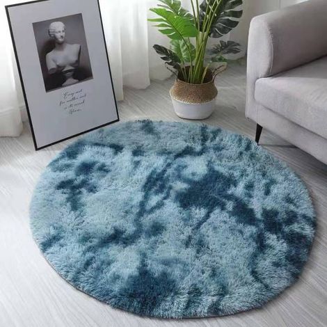 Tapis rond shaggy bleu foncé 80 cm – Poils longs ultra doux – Parfait pour salon et chambre – Facile à nettoyer (1/5)