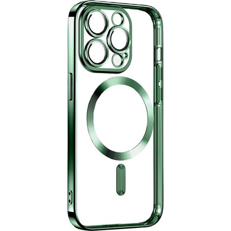 COQUE EN SILICONE POUR APPLE IPHONE 13 PRO MAX 6,7" CADRE VERT MAGSAFE A2484 (1/5)