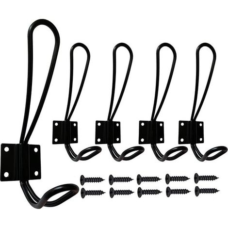 Murale Patere Porte Manteau Noir, 5 Pièces Muraux Crochets et Patères pour la Maison Retro Metal Crochet Lourd avec Vis pour Entrée Salle de Bain Toilette Cuisine Meuble (1/5)