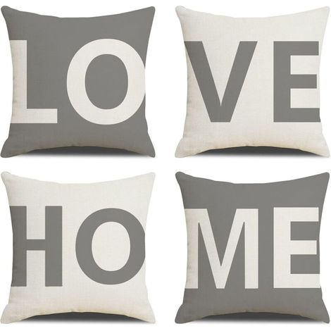Housse De Coussin Lot de 4 45 x 45cm Love Home Coton et Lin Décoratif Taie d'oreiller pour Lit Voiture De La Maison Salon Chambre pour Canapé Chambre Jardin (1/5)