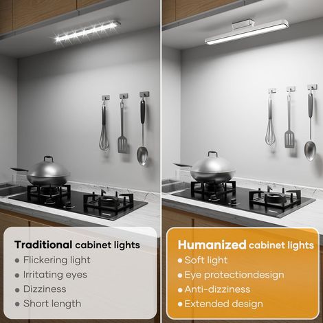 Striscia LED sottopensile da cucina da 32 cm con batteria, striscia luminosa wireless ricaricabile dimmerabile, illuminazione antiriflesso staccabile per mobili, scrivanie e cucina (1/4)