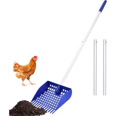 Pelle de poulailler – Râteau à déchets de poulailler, pelle en d'aluminium avec long manche, outil de tamisage extérieur durable, nettoyant pour litière et sable pour animaux de ferme (1/5)