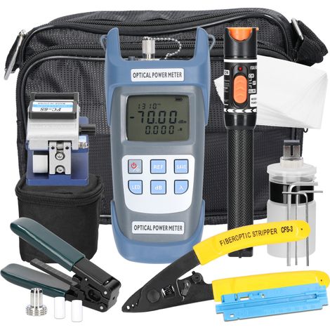 Kit d'outils pour fibre optique FTTH, wattmètre optique, cliveuse de fibre, pince à dénuder, ensemble d'outils pour connexion à froid de fibre optique avec sac de rangement (1/5)