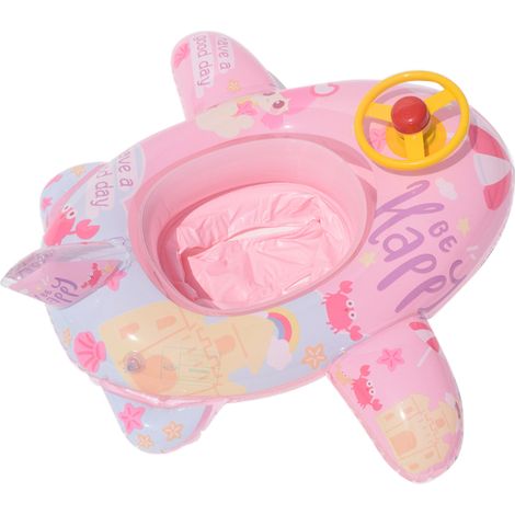 Bouée de piscine bébé avec siège de sécurité, volant, forme d'avion cartoon, anneau gonflable pour apprentissage natation enfants, rose (1/5)