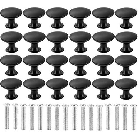 24 pièces boutons de tiroir ronds 30mm noir mat, poignée de porte champignon pour armoire et meuble - avec 24 vis (1/5)