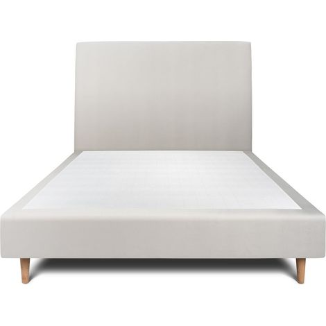 Lit 160x200cm avec tête de lit tapissier velours et sommier tapissier gris clair - Hauteur totale : 35cm (1/5)