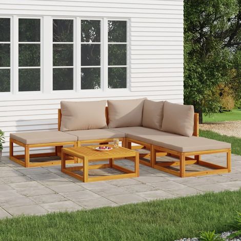 6-tlg. Garten-Lounge-Set mit Taupe Kissen Massivholz (1/5)