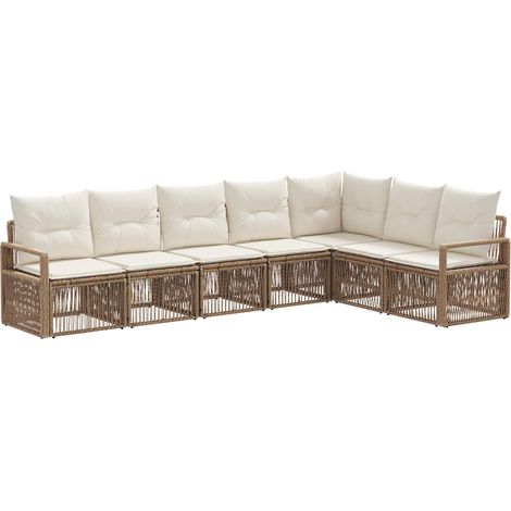 Gartensofa-set 7 pcs Beige Poly-Rattan vidaXL
