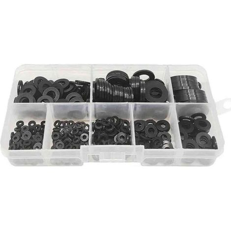 500 Pièces Rondelles Nylon, Joint Plate Rond, Rondelle Entretoise Nylon Noire Assortiment Kit - M2/M2.5/M3/M4/M5/M6/M8/M10 (1/5)