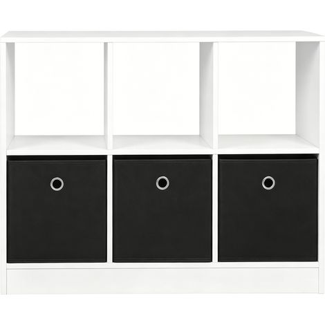 Cubby-Regal aus Holzwerkstoff mit 3 Stoffschubladen 80 x 30 x 61 cm weiß und schwarz (1/5)