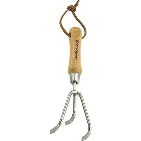 Kent & Stowe Rastrello a 3 punte – Artiglio manuale in acciaio inossidabile per terreni duri, sarchiello con manico in frassino, lunghezza: 28 cm (1/4)