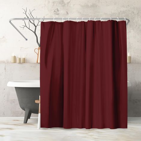 Rideau de Douche 180x200 cm Uni Bordeaux - 100% Polyester - Rideau Salle de Bain Résistant à l'eau avec Œillets en Métal et 12 Crochets Plastiques Durables (1/5)