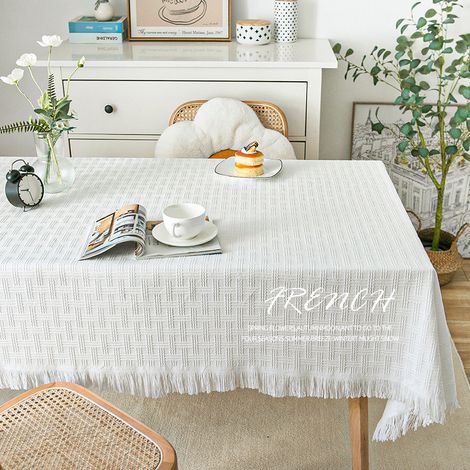 Nappe rectangulaire en tissu tricoté avec finition dentelle, design chic luxueux pour table à manger, bureau et table basse (1/3)
