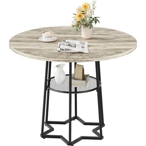Table basse ronde pour salon, table de cocktail de style industriel, cadre en métal durable avec aspect bois, facile à assembler, gris (1/5)