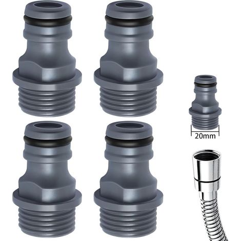 Lot de 4 raccords de robinet G 1/2" / 20 mm, raccords de tuyau d'arrosage à filetage mâle