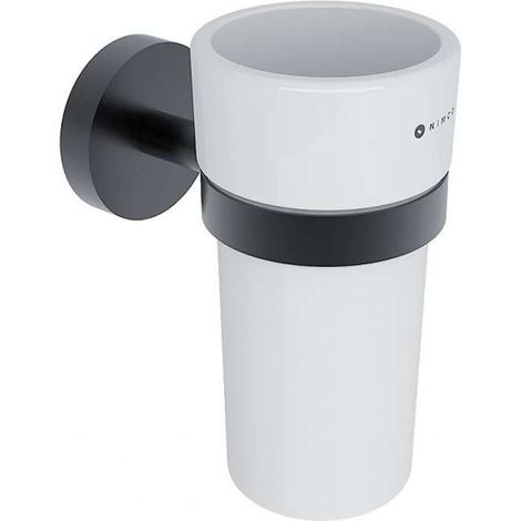 Nimco Unix - Zahnputzbecher, mit Halter, Keramik/schwarz matt UNC 13058KN-90
