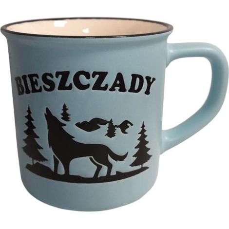 Monti Bieszczady. Tazza in ceramica da 400 ml. Colore blu. (1/2)