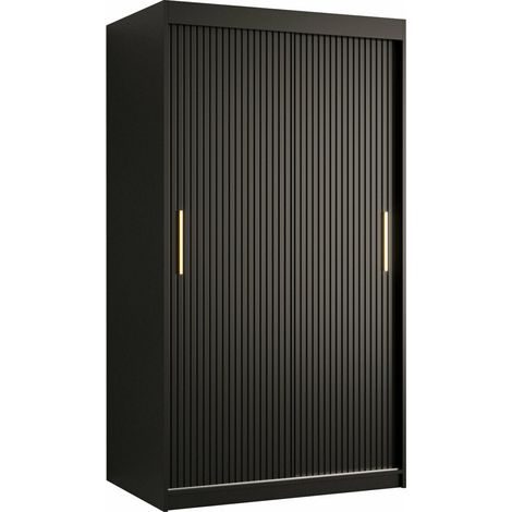 Armoire Anulio, Noir, 200x100x62cm, Portes d'armoire: Coulissantes, Nombre d'étagères: 5