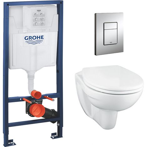 Grohe Pack WC Rapid SL + cuvette suspendue sans bride Porcher + plaque Grohe Skate Cosmopolitan chrome (RapidSL-PorcherRimless)