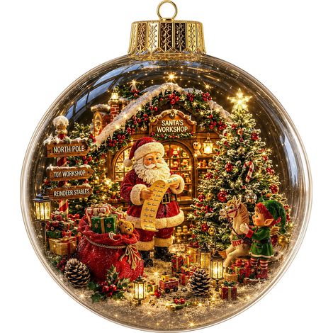 Boule de Noël lumineuse 3D en acrylique et cristal, motif traîneau de rennes et chalet arctique, à suspendre pour la décoration de fenêtre. (1/5)