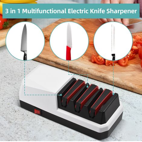 Affûteur de couteaux électrique avec système d'affûtage en 3 étapes pour un affûtage et un polissage rapides des couteaux à lame droite en céramique dentelée. (1/5)