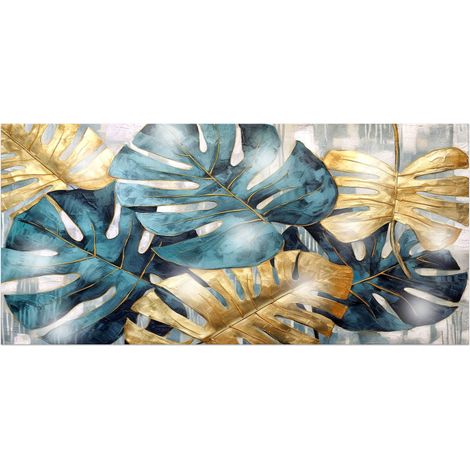 Lupia - Quadro Moderno MONDIE' LEAVES RELIEF con Stampa Alta Definizione, Lamina Argento o Oro, Adatto a Soggiorno e Camera, Made in Italy, 31x66 cm, poster su Legno (1/4)