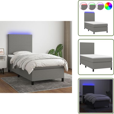 Sommier à lattes de lit avec matelas et LED Gris foncé 90x200cm - Sommier Tapissier - Lit Plateforme - Lit Avec Led - Matelas À Ressorts Ensachés - Têted Lit Ajustable (1/5)