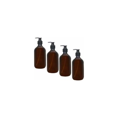 4Pcs Botellas Dispensadoras Ámbar, Botellas con Bomba Ámbar de 500 ml, Botellas de Plástico Ámbar Vacías para Loción, Gel de Ducha, Jabón de Manos, Detergente - Crezuo (1/4)