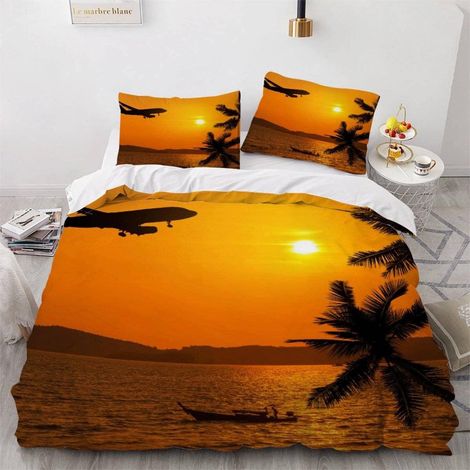 Housse de Couette 140x200 Enfant Le Coucher du Soleil Parure de Lit 1 Personne Microfibre Housse de Couette Palmier 3D Imprimé Literie Set 3 Pièces avec Fermeture Éclair - 140x200+2x50x75 (1/5)