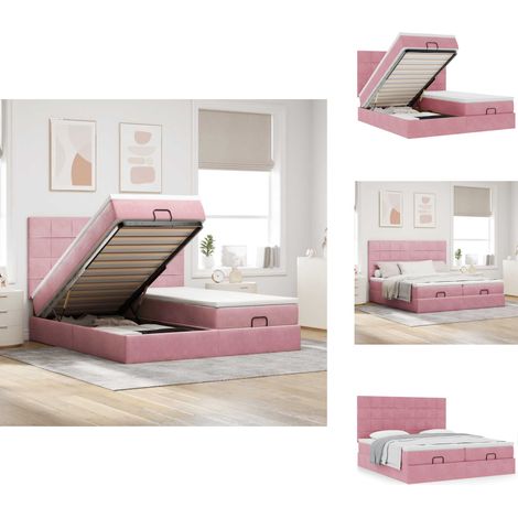 Ottoman-Bett mit Matratzen Rosa 160x200 cm Samt - Ottoman-Bett - Ottoman-Betten - Bettrahmen - Bettgestell (1/5)