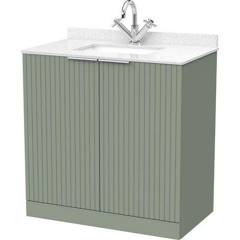 Callingwood Contemporary Floor Standing 2 Door Vanity Unit with Marble Worktop with Basin , 800mm, Reed Green