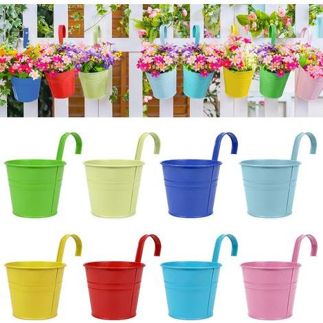 Pots de Fleurs, Pots de Jardin, seaux à Suspendre, Pots de Fleurs en métal, décoration d'intérieur – Crochet Amovible (8 pièces de Taille Moyenne) (1/5)