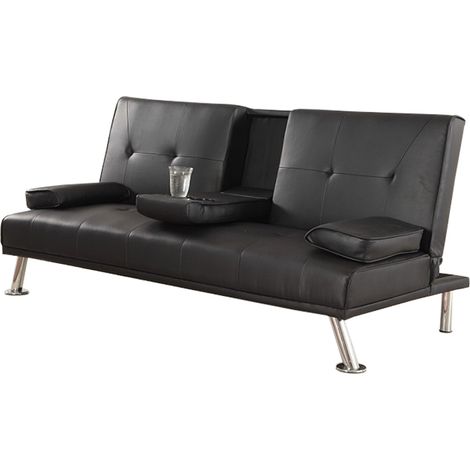 Faux Leather Sofa Bed in Black