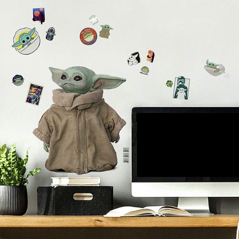 19 Stickers dont 1 sticker géant repositionnables Mandalorian Bébé Yoda alias Grogu debout 55,8X48,9CM (1/5)