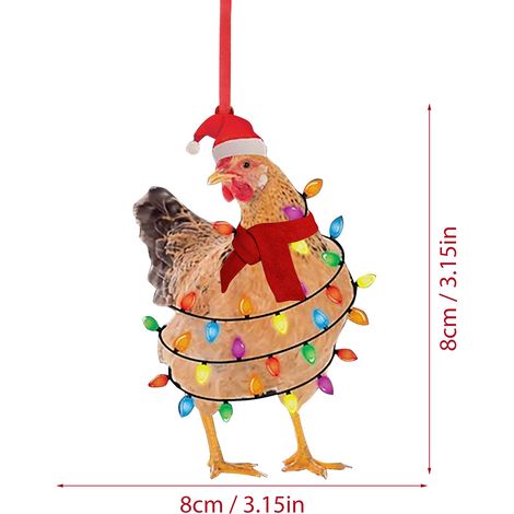 Weihnachtsschal mit Hühneranhänger, niedlicher Weihnachtsbaum-Anhänger aus Holz, Hühner-Hahn-Anhänger für drinnen und draußen, Festtags- und Partydekoration (1/4)