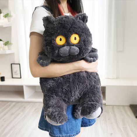 Plüschkatzenspielzeug, süß, weich, hautfreundlich, flauschig, kurzes Plüschkissen zum Kuscheln und Schlafen zu Hause, schwarz (1/5)