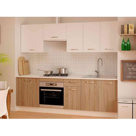 Cocina completa con encimera y con zocalo 240 cm(ancho) color roble-blanco KIT-KIT