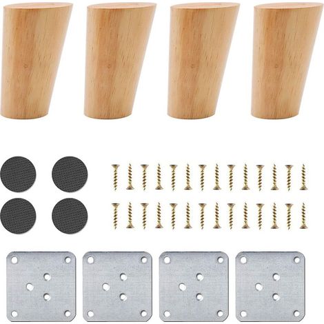 Ensemble de 4 pieds de meuble en bois de chêne – Hauteur 8 cm – Capacité 100 kg – Accessoires inclus pour installation rapide (1/5)
