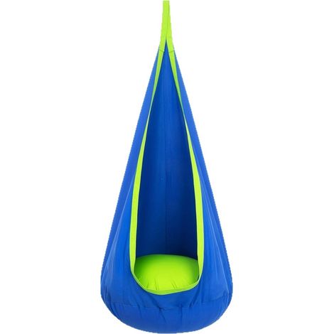 Hamaca infantil de nailon, apta para uso interior/exterior, con colchón hinchable, color azul, incluye bomba de aire. (1/4)