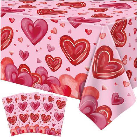 4er Pack Tischdecke Valentinstag, Herz Muster, Rosa, 130x220cm, wasserdicht