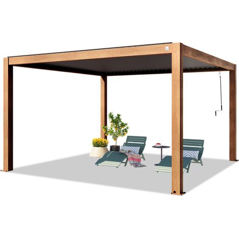 PRIMEYARD Pergola 4x4 m poteaux en aluminium aspect bois avec lames orientables en aluminium pavillon (1/5)